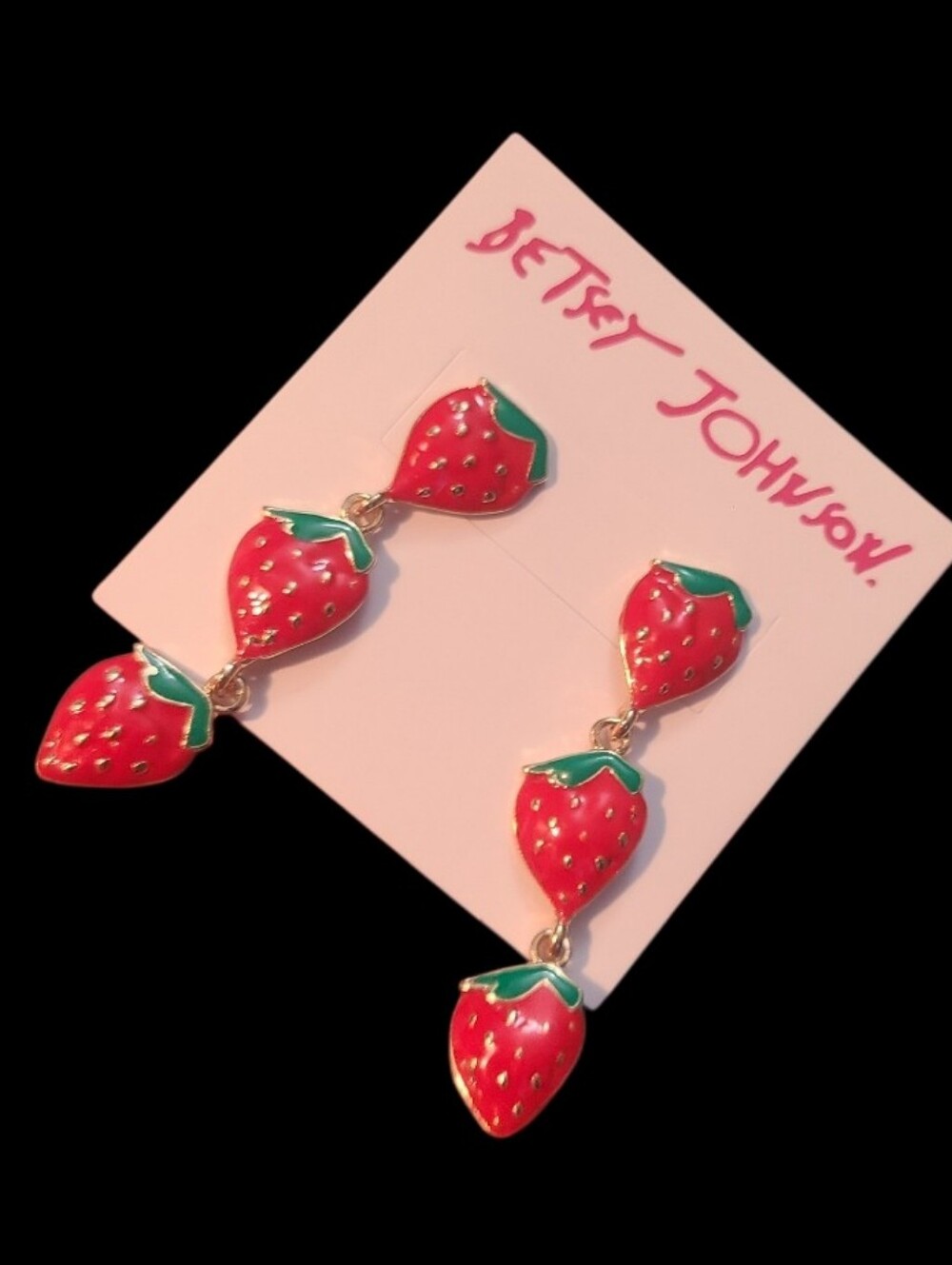 Betsey Johnson Red and Green Strawberry Drop Dangle Earrings